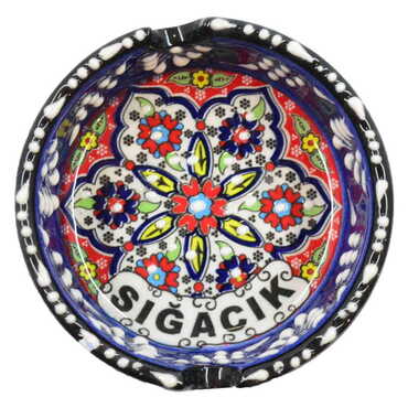 Sığacık Themed Turkish Ceramic Special Relief Ashtray Small Size - Thumbnail