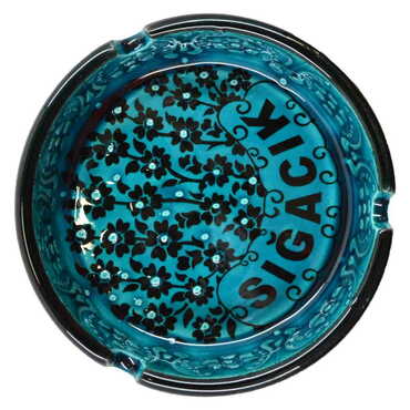 Sığacık Themed Turkish Ceramic Turquoise Ashtray Big Size - Thumbnail