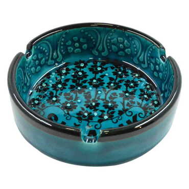 Sığacık Themed Turkish Ceramic Turquoise Ashtray Big Size - Thumbnail