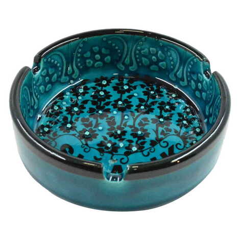 Sığacık Themed Turkish Ceramic Turquoise Ashtray Big Size