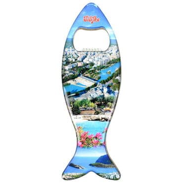 Wholesale Silifke Themed Myros Metal Fish Bottle Opener Refrigerator Magnet 120x43 mm
