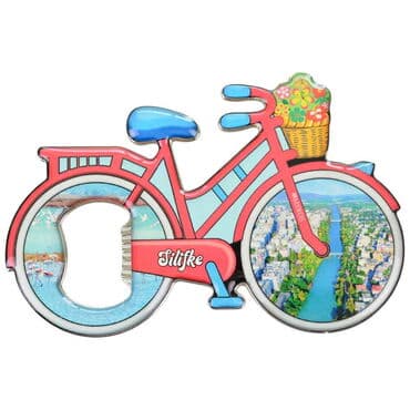 Wholesale Silifke Themed Myros Metal Bicycle Bottle Opener Refrigerator Magnet 100x65 mm
