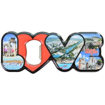 Wholesale Silifke Themed Myros Metal Love Bottle Opener Refrigerator Magnet 114x47 mm
