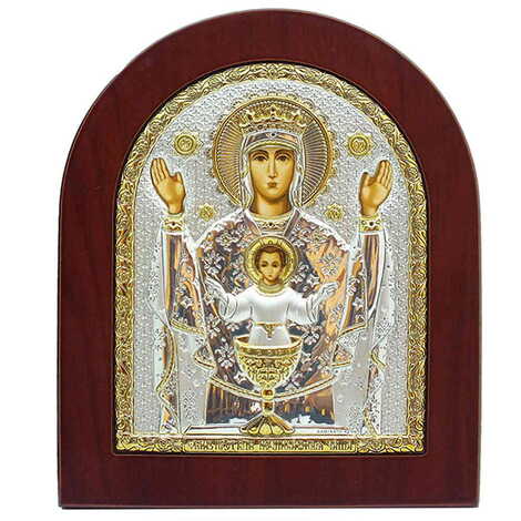 Silver St. Virgin Mary Serigraphy Gold Icon 110X130 mm