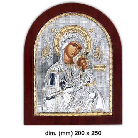 Silver Virgin Mary Amolindos ( Virgin Mary With Angels) Serigraphy Gold Icon 200X250 mm