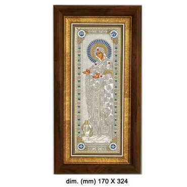 Myros - Silver Virgin Mary Gerontissa Serigraphy Gold Wooden Foot Icon 95X180 mm