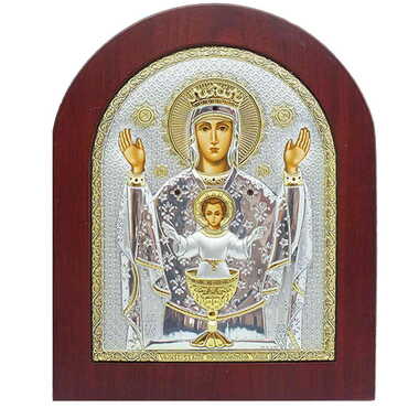 Myros - Silver Virgin Mary Serigraphy Gold Icon 156X190 mm