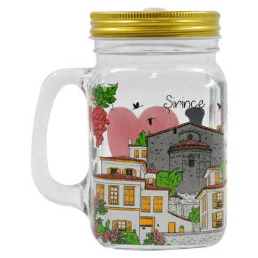 Şirince Themed Customised 350 Cc Glass Mason Jar - Thumbnail