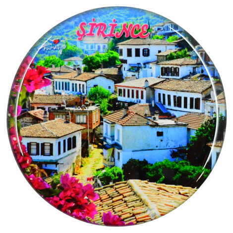 Şirince Themed Epoxy Dome Round Souvenir Fridge Magnet 67 mm