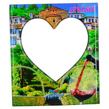 Myros - Şirince Themed Epoxy Dome Souvenir Magnetic Heart Shaped Photo Frame 95x110 mm