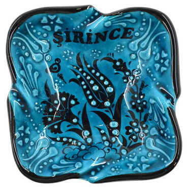 Şirince Themed Turkish Ceramic Square Ashtray Small Size - Thumbnail