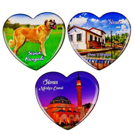 Sivas Temalı Myros Kalp Magnet 65x60 mm - 2