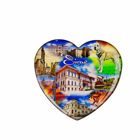 Sivas Temalı Myros Kalp Magnet 65x60 mm - 10