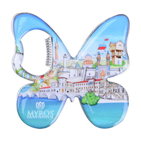 Sivas Themed Butterfly Shaped Metal Magnetic Bottle Opener 70x70 mm