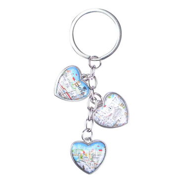 Myros - Sivas Themed Metal Keychain With 3 Charms - Heart 40x85 mm