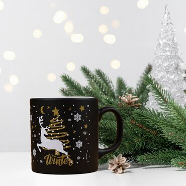 Wholesale Black Deer Themed Winter Ceramic Mug