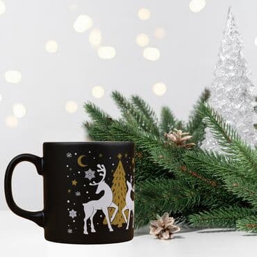 Wholesale Black Deer Themed Winter Ceramic Mug - Standart - 2