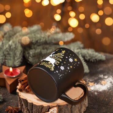 Wholesale Black Deer Themed Winter Ceramic Mug - Standart - 4