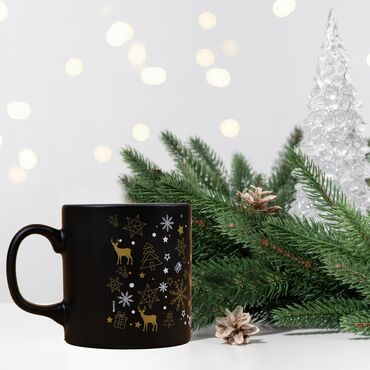 Wholesale Black Christmas Themed Ceramic Mug - Standart - 2