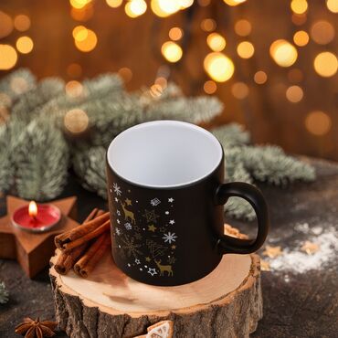 Wholesale Black Christmas Themed Ceramic Mug - Standart - 3