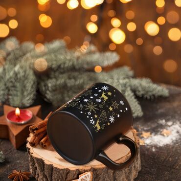 Wholesale Black Christmas Themed Ceramic Mug - Standart - 4