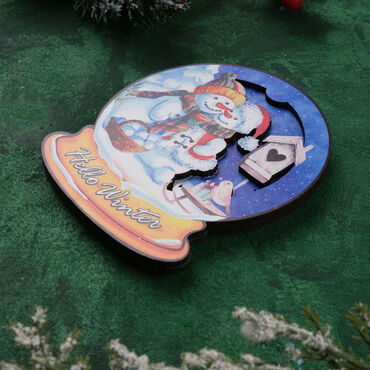 Myros - Snowman Wooden Magnet in Love