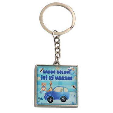 Son Themed Metal Square Shaped Double Face Keychain 36x95 mm - 1