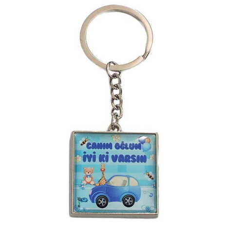 Son Themed Metal Square Shaped Double Face Keychain 36x95 mm - 1
