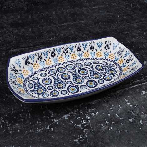 Special Embossed Evil Eye Deep Ceramic Boat Plate 29x18x4 Cm - 2