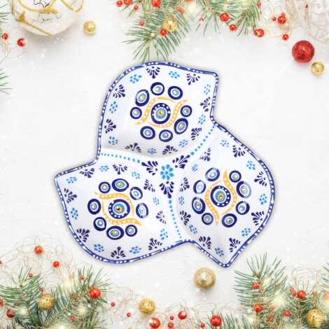 Special Embossed Evil Eye Triple Leaf Snack Bowl Large 22 cm - 10