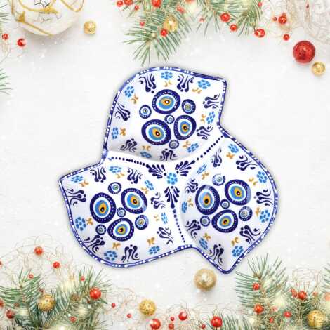 Special Embossed Evil Eye Triple Leaf Snack Bowl Large 22 cm - 6