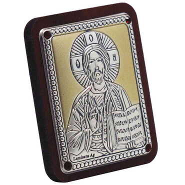 St. Nicholas Silver Laminated Golden Decoration With Swarowski Stone Icon 45x35 Mm - Thumbnail