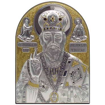 Myros - St. Nicholas Silver Laminated Golden Decoration With Swarowski Stone Icon 85x65 Mm