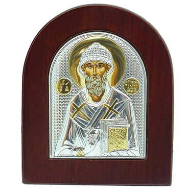 Myros - St.Spiridon Serigraphy Gold Silver Icon 85X100 mm