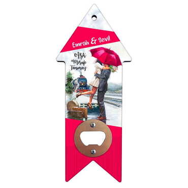 Myros - Sweetheart Themed Arrow Shaped Printed MDF Wooden Bottle Opener 193x82 mm