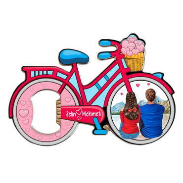 Sweetheart Themed Bicycle Shaped Metal Magnetic Bottle Opener 100x65 mm - Thumbnail