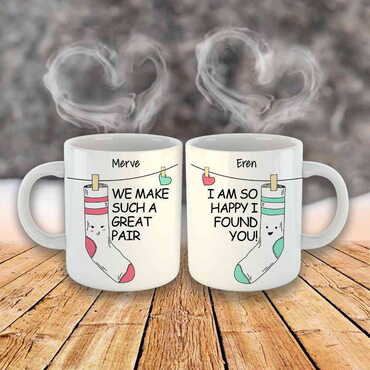 Myros - Sweetheart Themed Ceramic Nested Heart Shaped Handled Mug