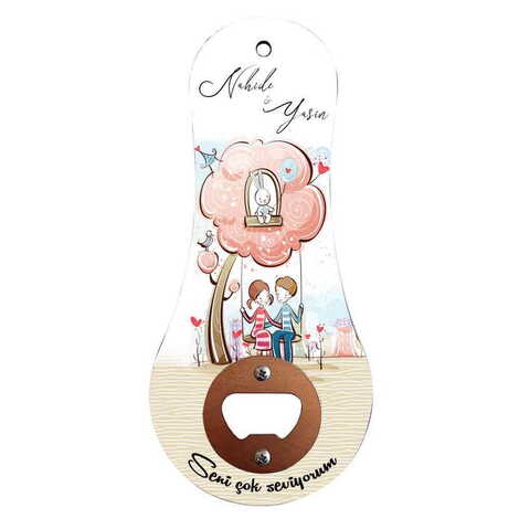 Sweetheart Themed Classic Shaped Printed MDF Wooden Bottle Opener 170x79 mm - 1