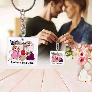 Sweetheart Themed Customised Uv Printed Plastic Base Round Keyring 40x108 mm - Thumbnail