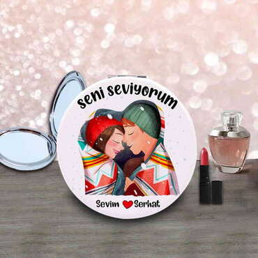 Myros - Sweetheart Themed Customised Uv Printed Round Compact Mirror 72x11 mm