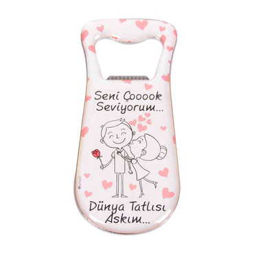 Myros - Sweetheart Themed Customizable Metal Magnetic Bottle Opener 95x42 mm