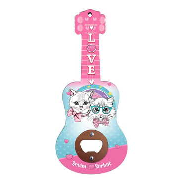 Myros - Sweetheart Themed Guitar Shaped Printed MDF Wooden Bottle Opener 200x89 mm