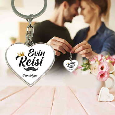 Sweetheart Themed Metal Heart Keychain 40x90 mm - Thumbnail