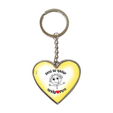 Myros - Sweetheart Themed Metal Heart ShapedDouble Face Keychain 45x90 mm