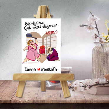 Sweetheart Themed Mini Print Canvas Magnet With Easel 70x100 mm - Thumbnail