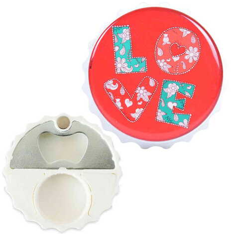 Sweetheart Themed Round Cap Shaped Magnetic Bottle Opener 63x15 mm - 1