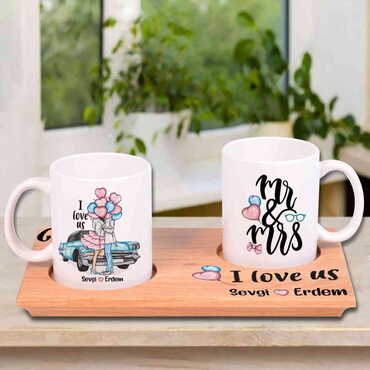 Sweetheart Themed Wooden Mug Serving Set of 2 pcs - Thumbnail