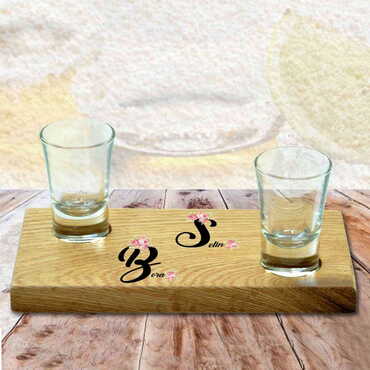 Myros - Sweetheart Themed Wooden Shot Glass Serving Set of 2 pcs