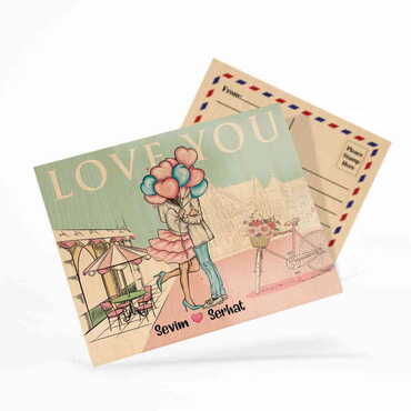 Myros - Sweetheart Themed Wooden UV Printed Travel Postcard 116x150 mm