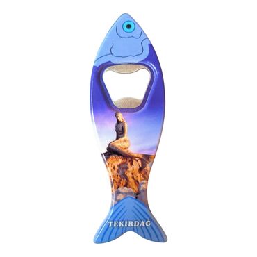 Tekirdag Themed Customised UV Printed Fish Shape Printed Plastic Base Bottle Opener 42x130 mm - Thumbnail